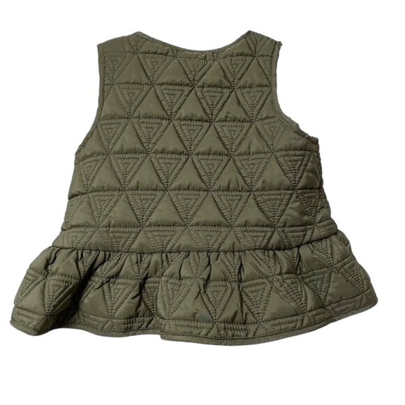 Max Studio Girl Toddler Green Geometric Ruffled Quilted Puffer Vest - Picture 2 of 12